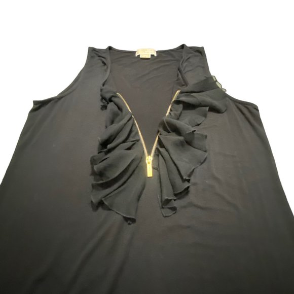 Michael Kors WomenTop Black Ruffle Front Sleeveless Gold Front Zip Shirt XL - Picture 4 of 10